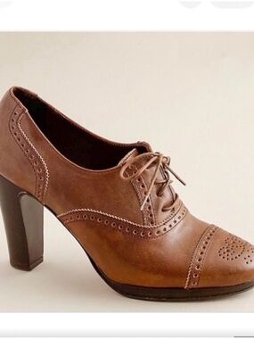 J Crew Leather Lace-Up High Heel Oxford Wing Tip Women’s Shoes